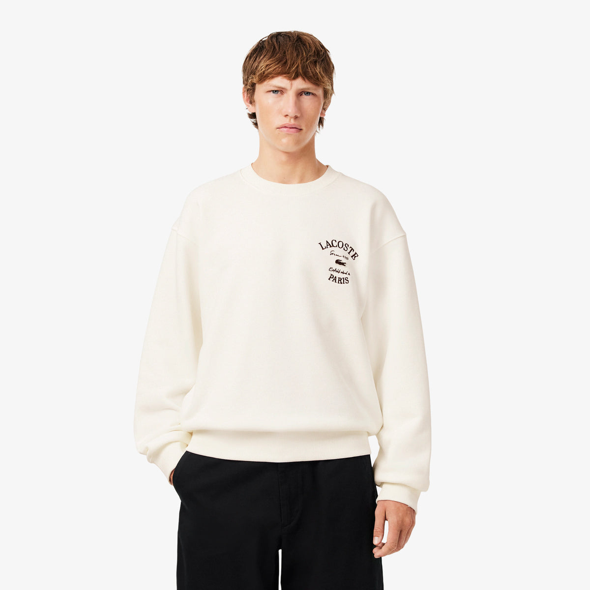LACOSTE Camisola de felpa com decote redondo e bordado