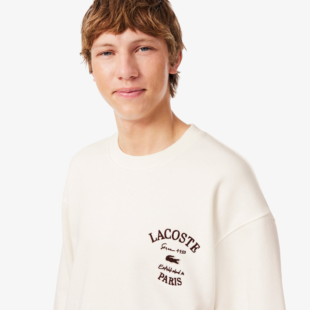 LACOSTE Camisola de felpa com decote redondo e bordado