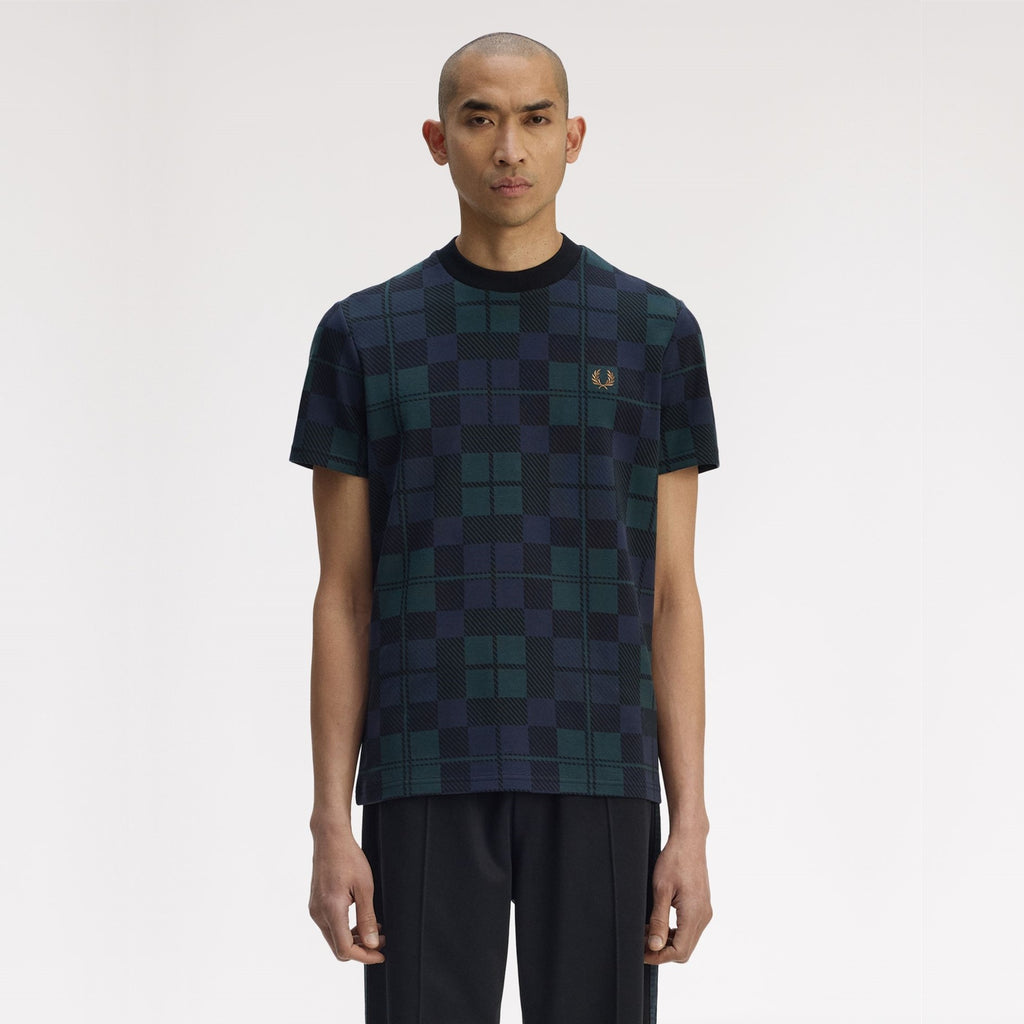 FRED PERRY T-shirt em jacquard com padrão tartan black watch - CARISMAstore