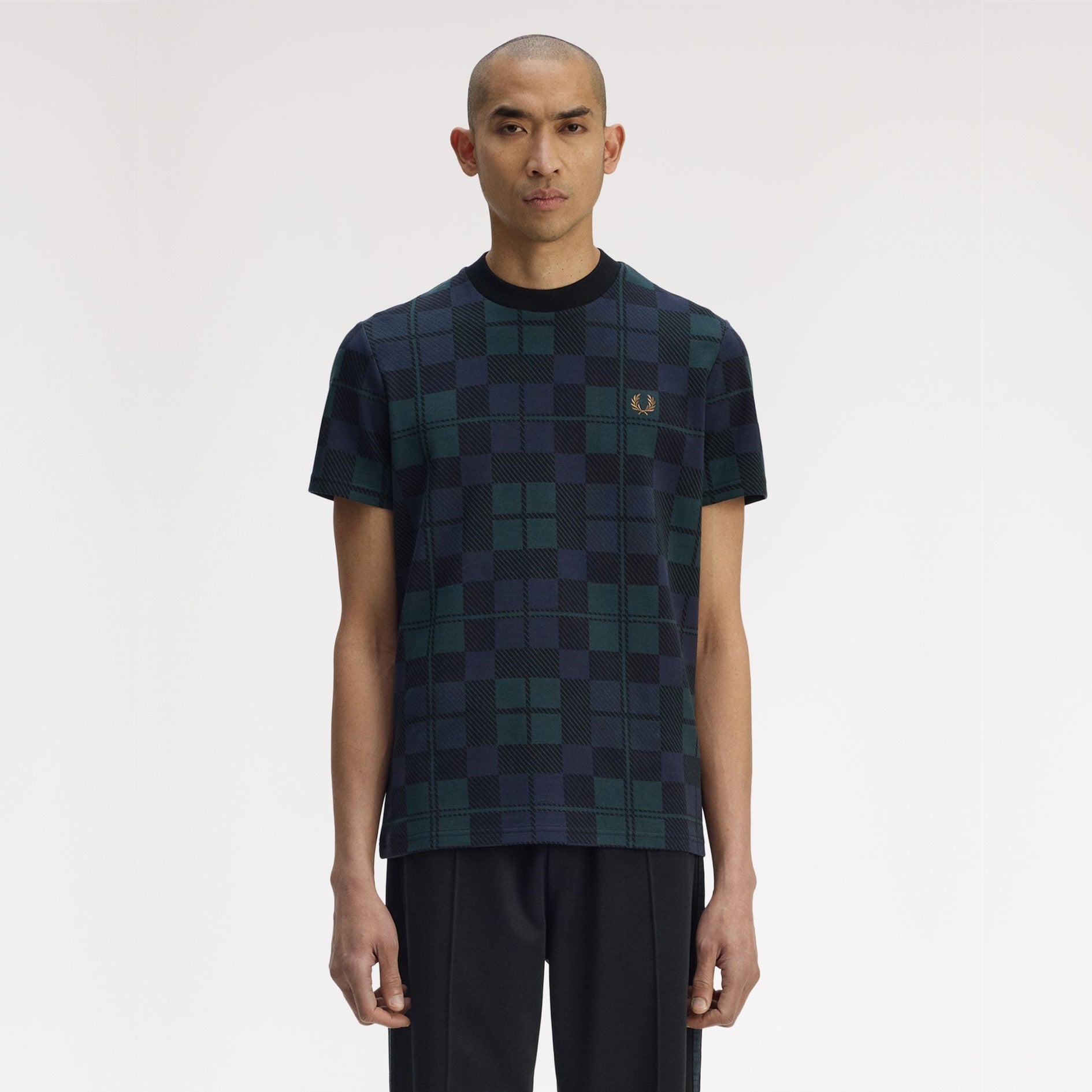 FRED PERRY T-shirt em jacquard com padrão tartan black watch - CARISMAstore