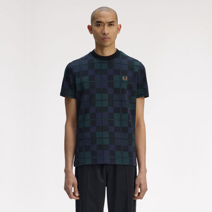 FRED PERRY T-shirt em jacquard com padrão tartan black watch - CARISMAstore
