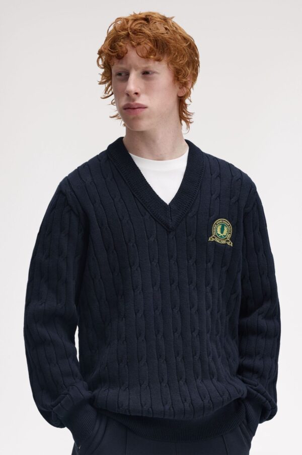 FRED PERRY Camisola em malha entrançada com emblema de ténis - Image 6