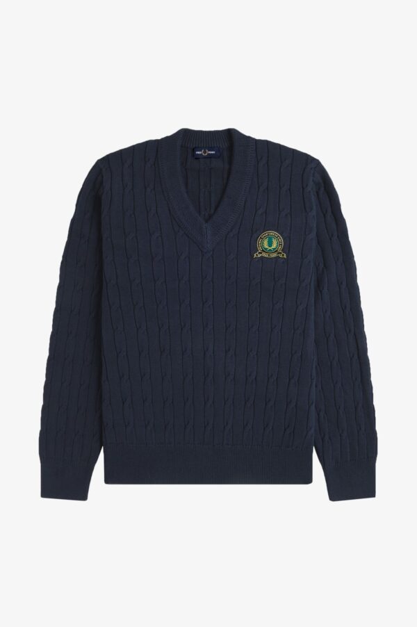 FRED PERRY Camisola em malha entrançada com emblema de ténis - Image 8